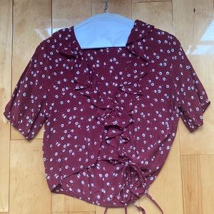 Anthropologie Cropped Wrap Tie Blouse